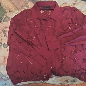 Marc New York Red Blouse with Textured Pattern